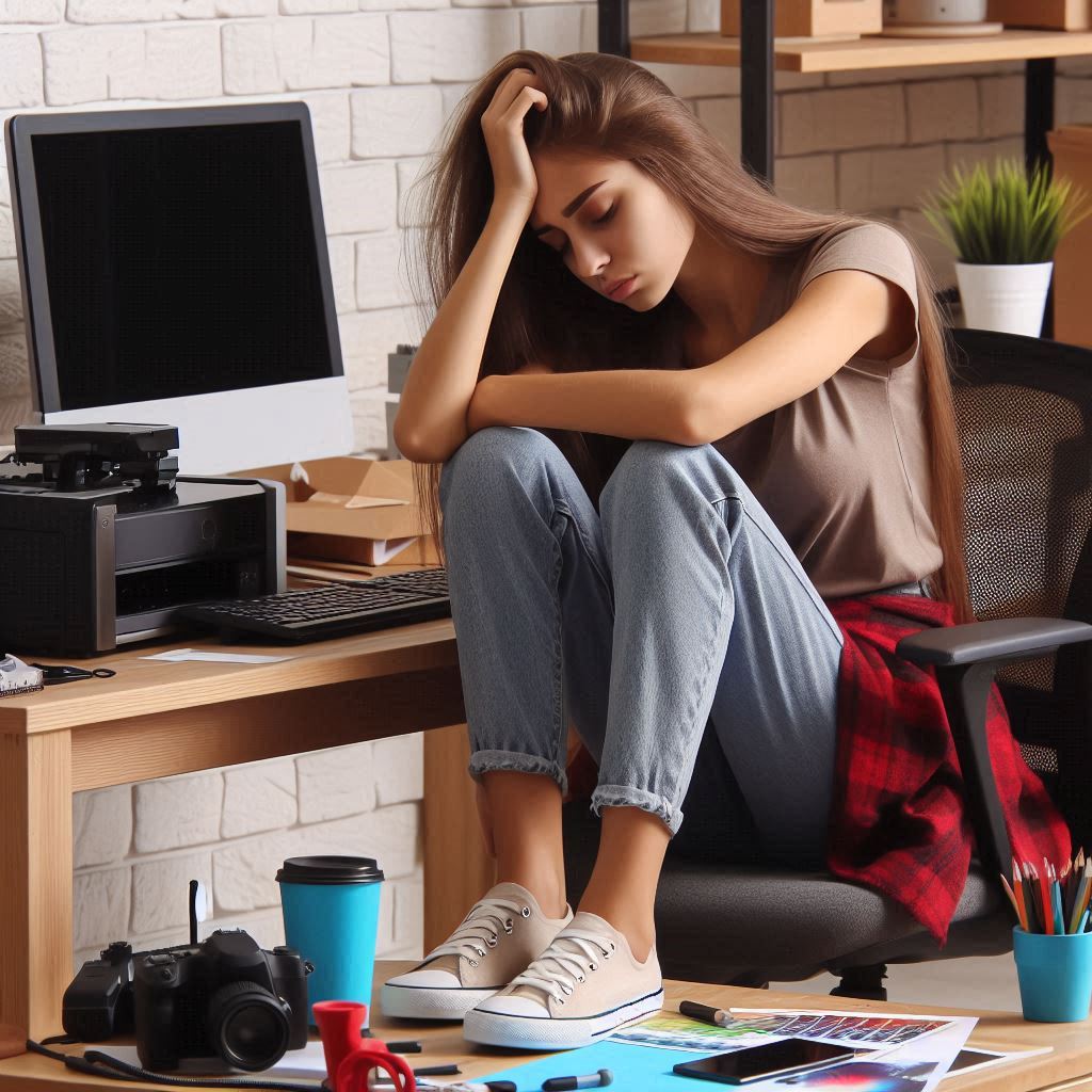 девушка испытывает стресс сидит за столом