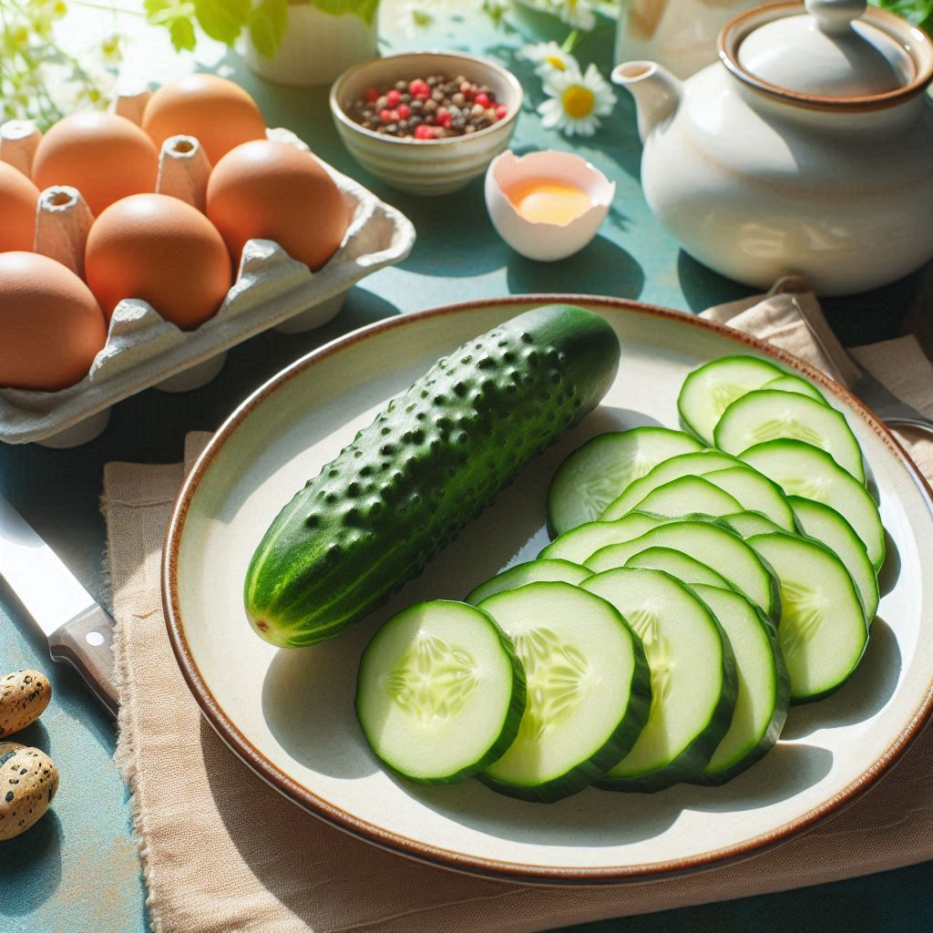 огурец на тарелке нарезан на кусочки