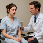 больная женщина которую утешает врач