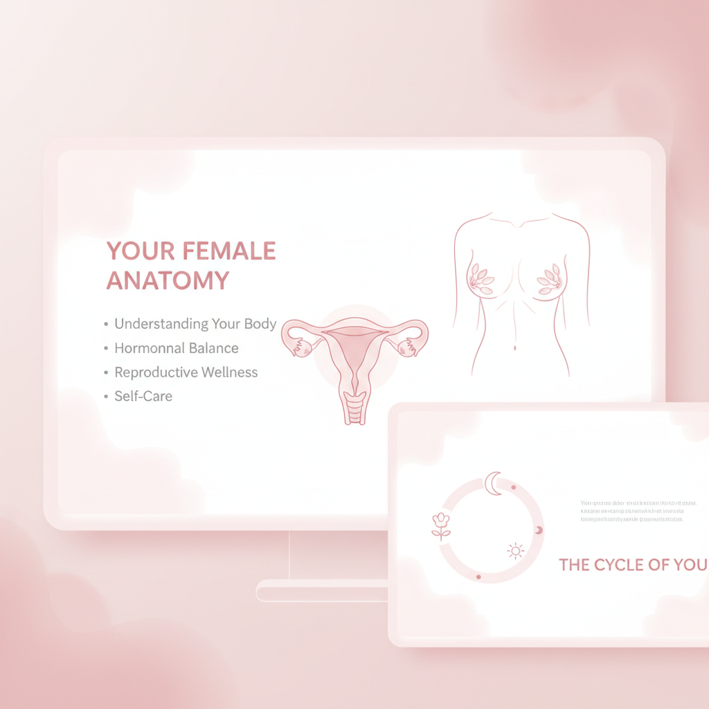 Анатомическая иллюстрация женского таза с розовыми точками, показывающими расположение очагов эндометриоза