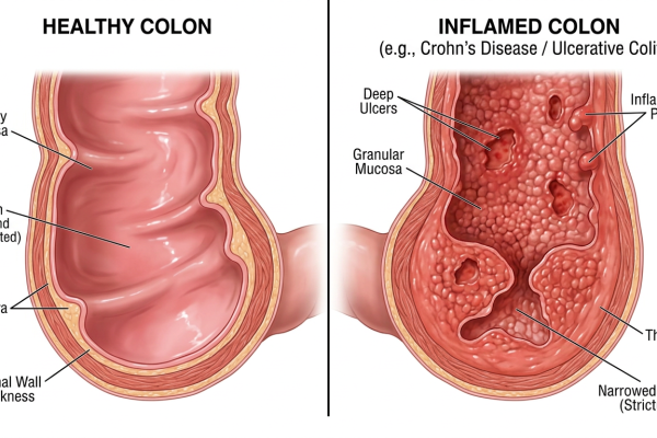 healthy colon vs inflamed colon